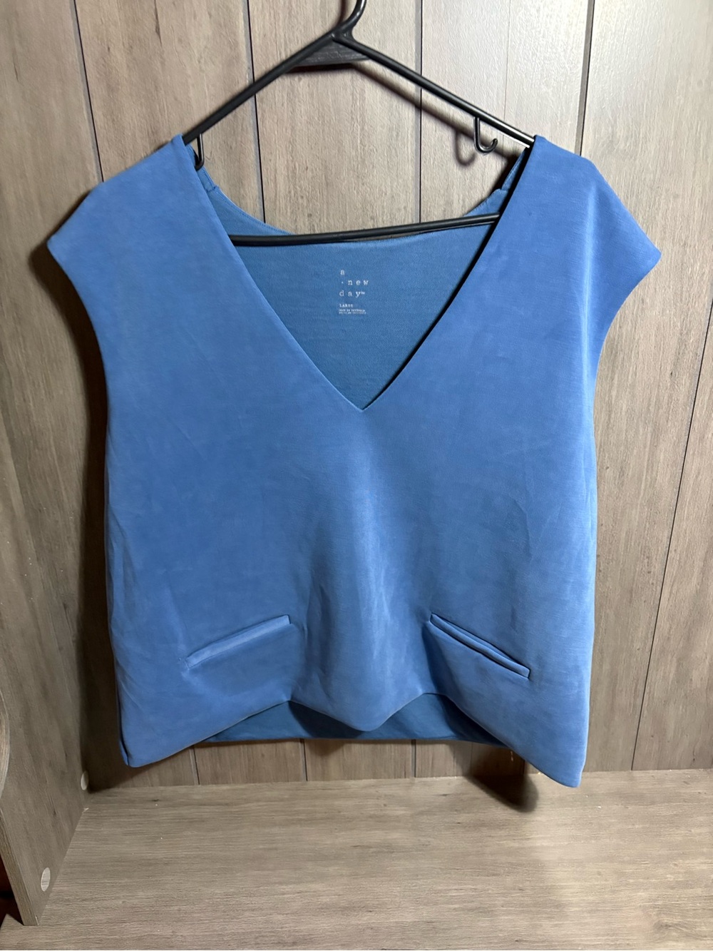 a new day Blue V-Neck Tank Top with Faux Pockets